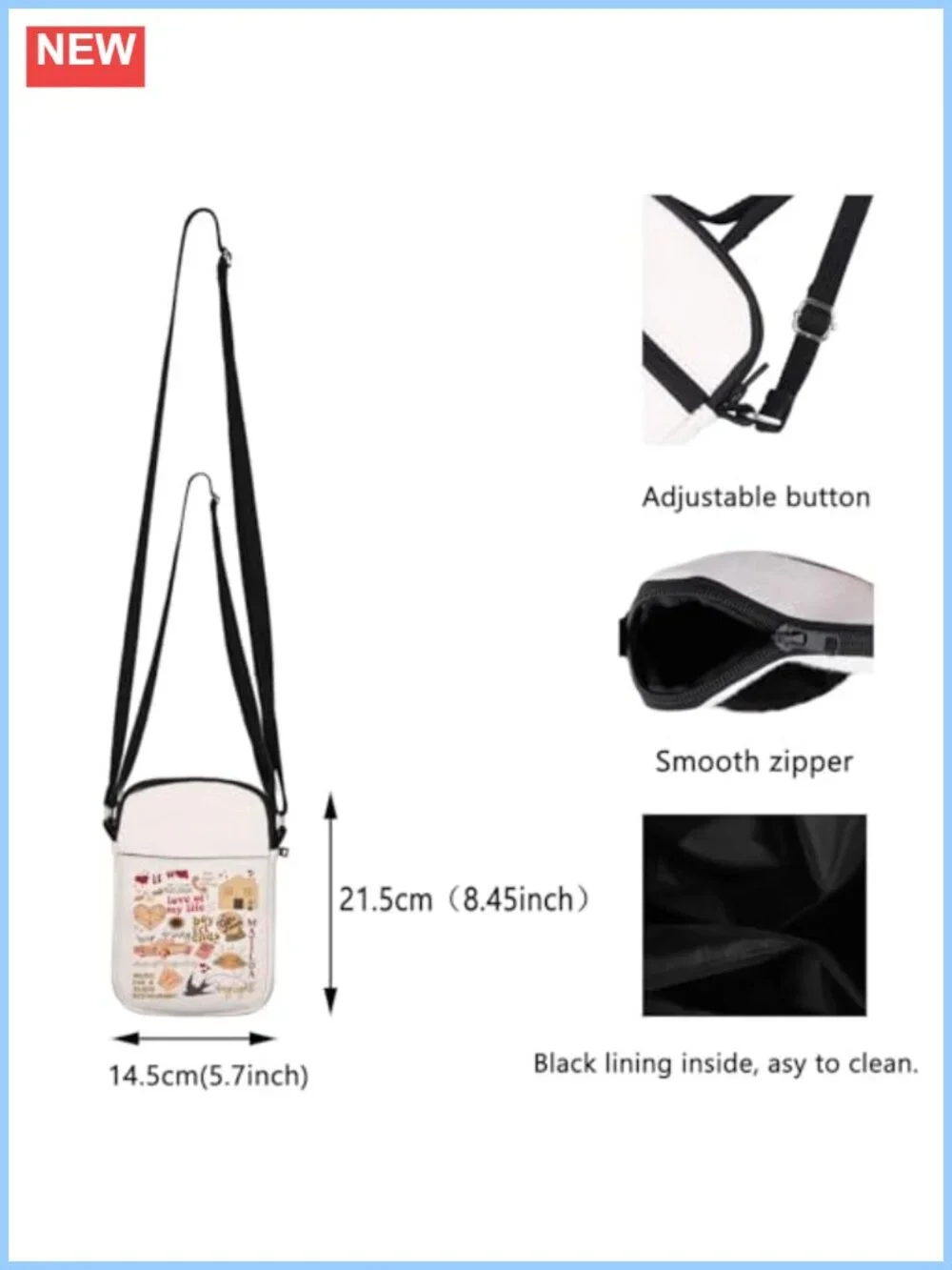 Canvas Crossbody Bag Pouch Music Fan Gift Letter Print Travel Bag